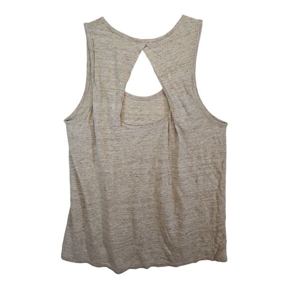 Athleta Newport Oatmeal Heather Slub Linen Tank Top W/ Cut Out Size L - Picture 5 of 5